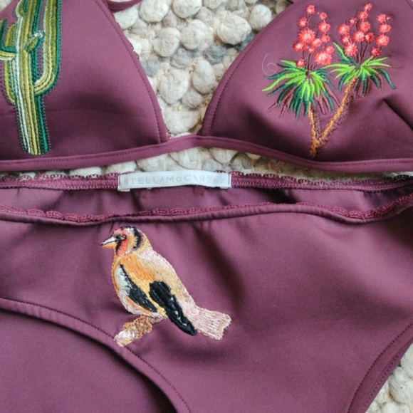 Stella McCartney Embroidered Bikini Set In Maroon Size Small - Picture 5 of 10